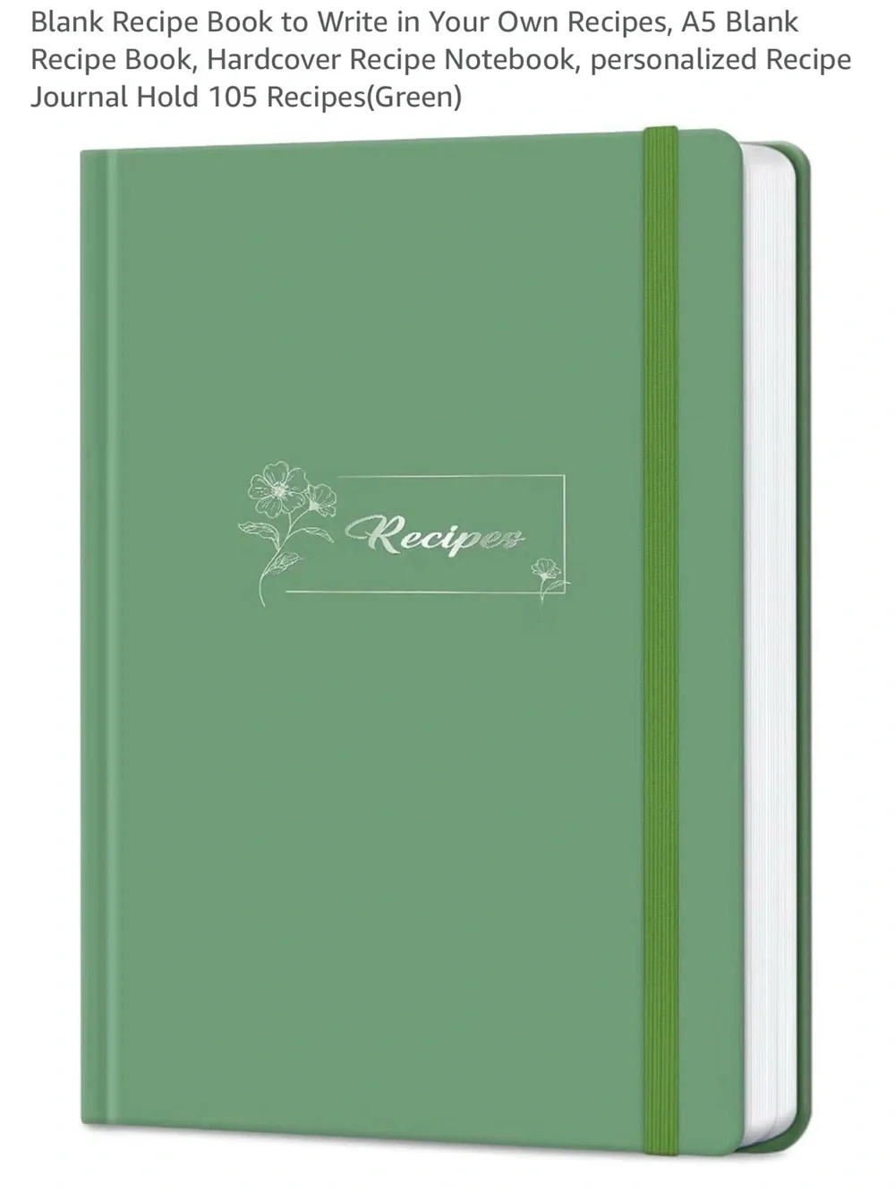 Green Recipe Journal Hardcover Notebook - Recipe New write in your own recipes